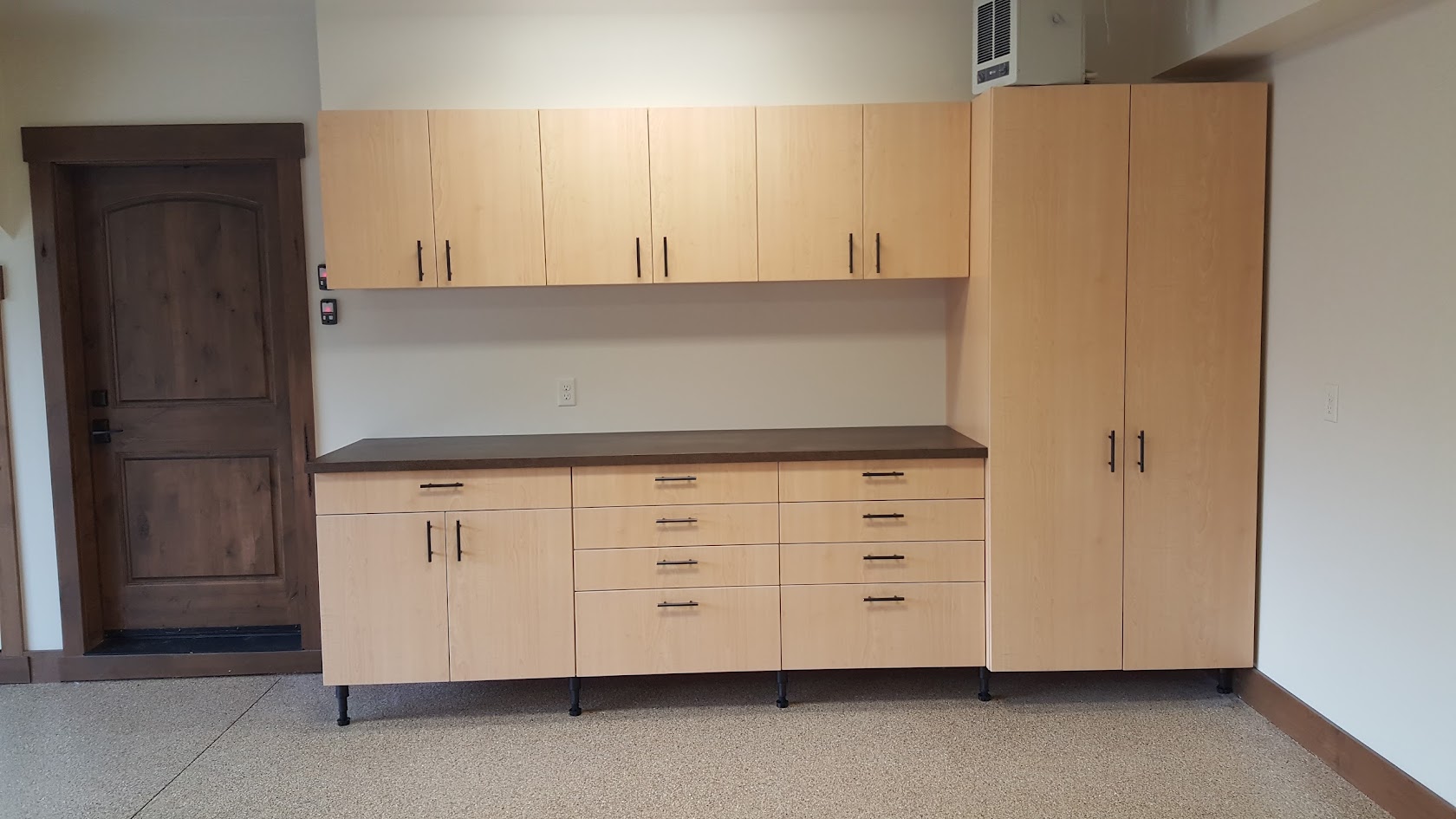 Custom Maple Garage Cabinets with Mocha Epoxy Floor – McCall, Idaho