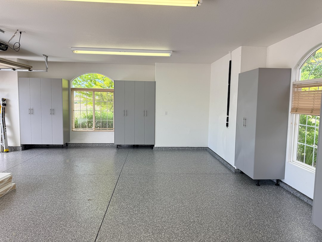 Premium Silver Frost Garage Cabinets & Wombat Epoxy Floor Installed in Star, Idaho